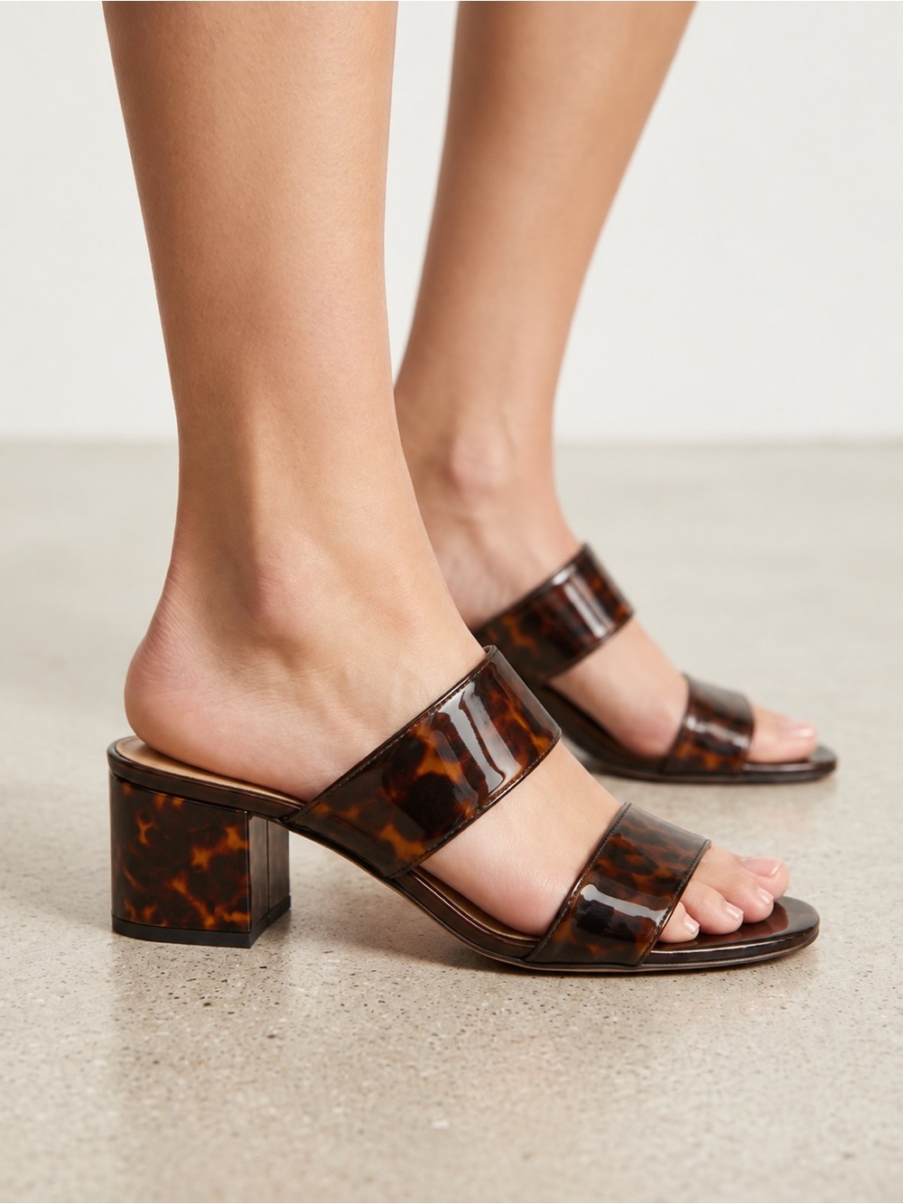 Ann Taylor Tortoiseshell Double-Strap Block Heel Slides - Brown/Black